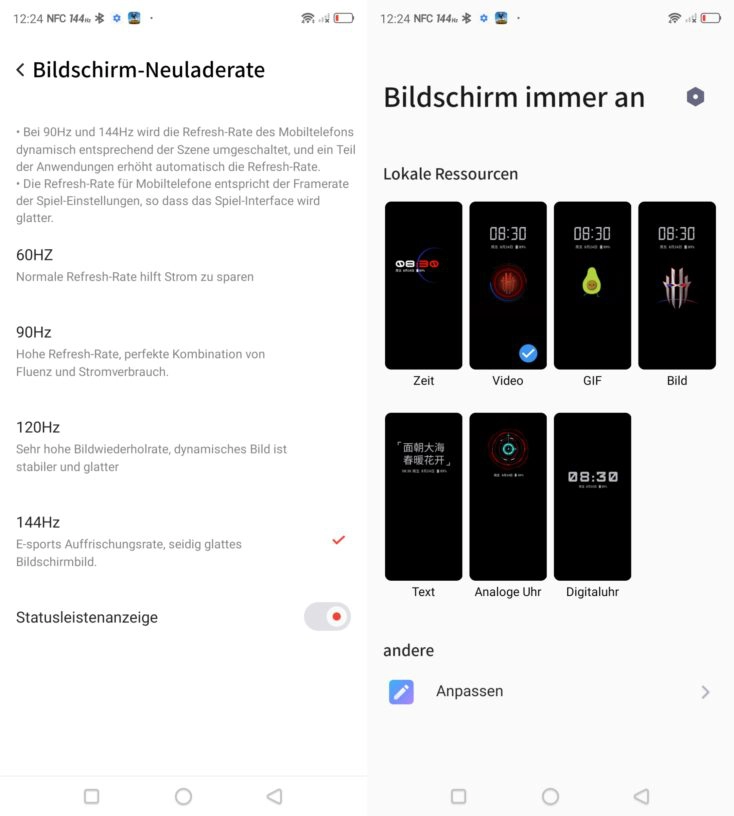 RedMagic 6R Displayeinstellungen
