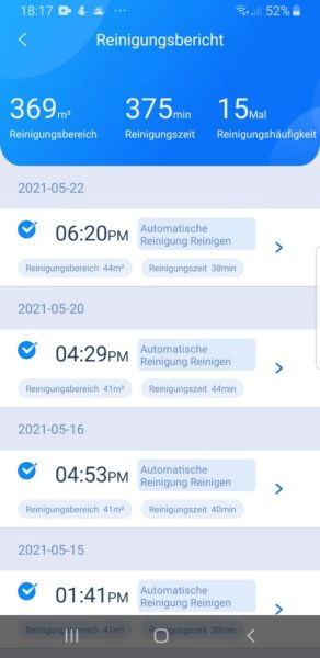 Ultenic T10 Saugroboter App Reinigungsbericht