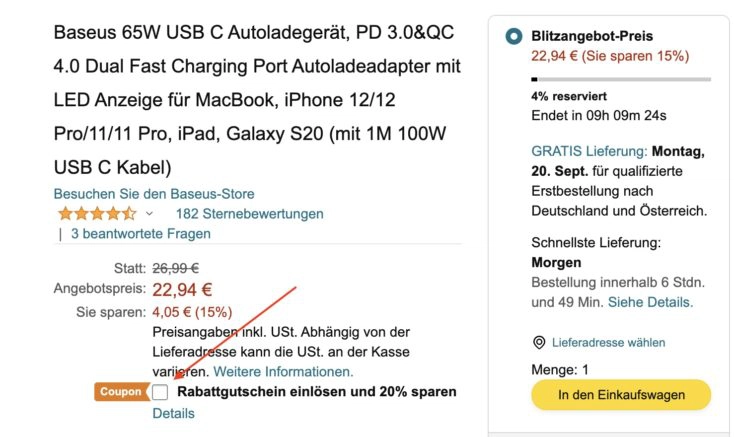 66W USB-C Zigarettenanzünder mit 2 Ports & 1,8m Kabel für 15,59