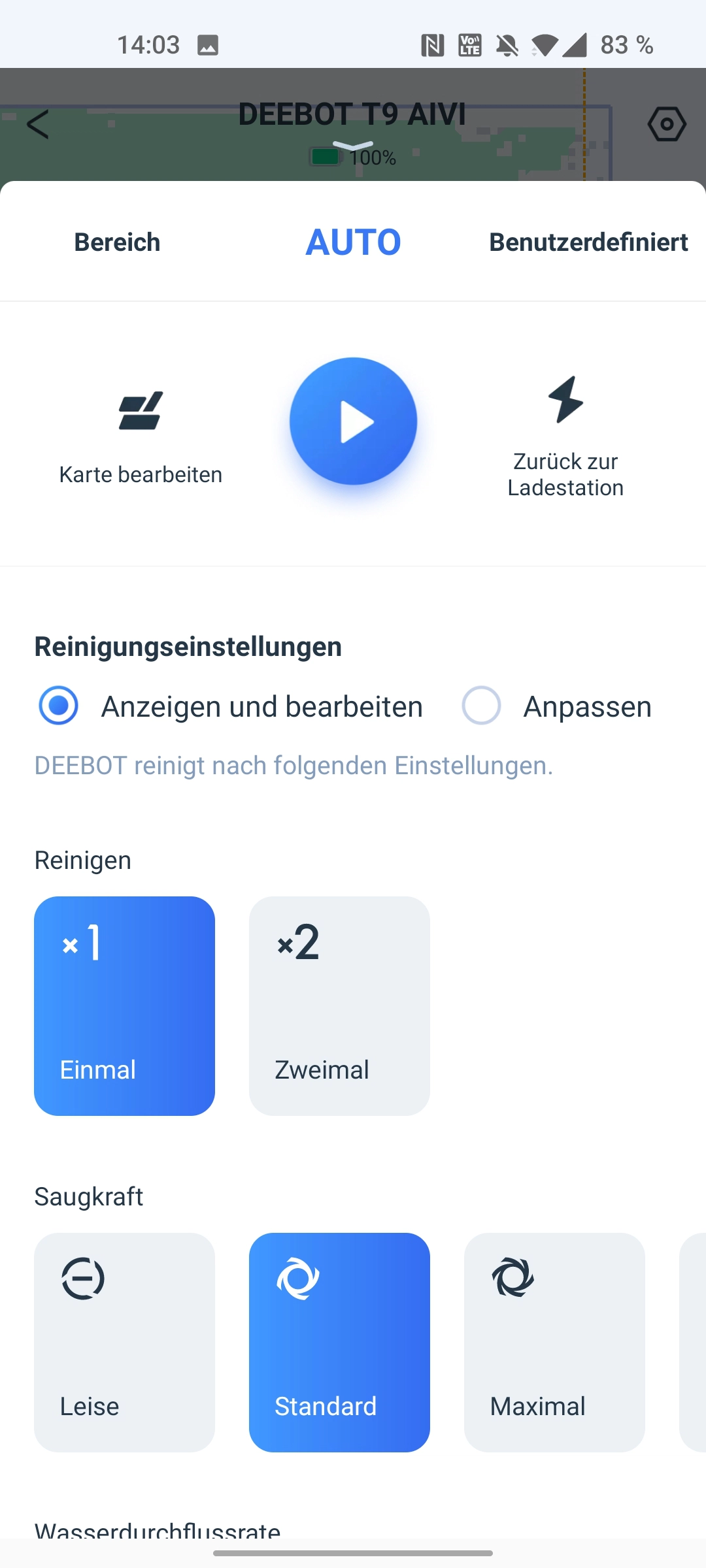 ECOVACS Deebot T9 AIVI Saugroboter Saugeinstellungen