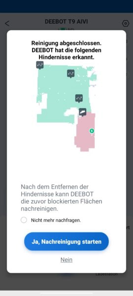 ECOVACS Deebot T9 AIVI Saugroboter erkannte Hindernisse
