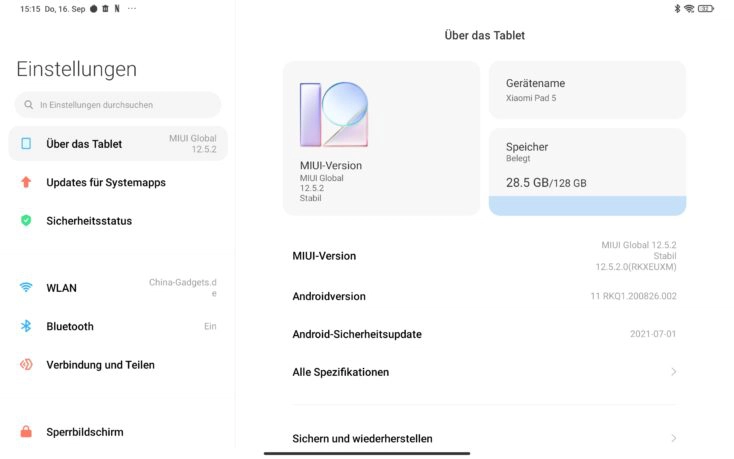 Xiaomi Pad 5 Tablet Einstellungen