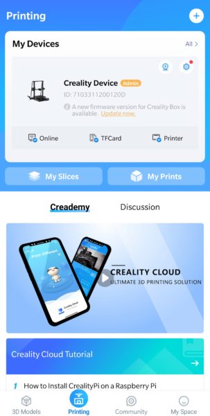 Creality App Printing My Device