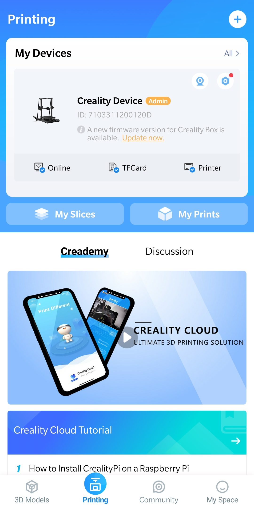 Creality App Printing My Device