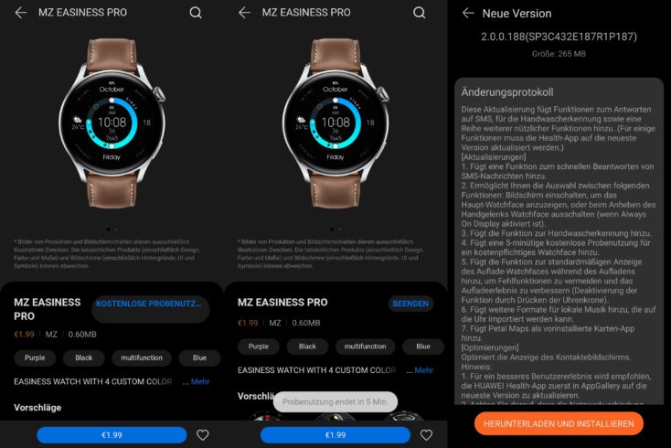 Huawei Watch 3 Watchface Testen Update