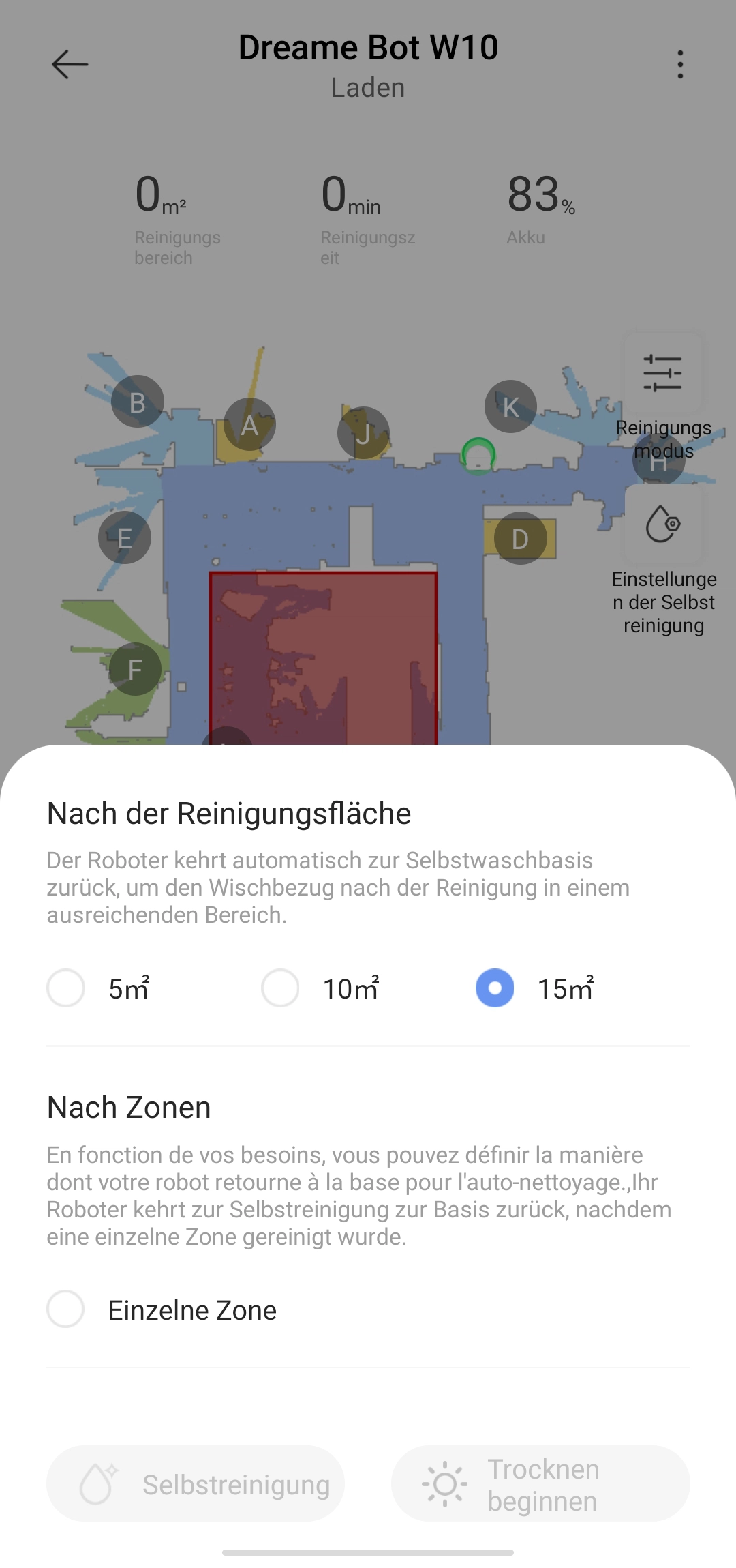 Dreame W10 Saugwischroboter Reinigungsintervall