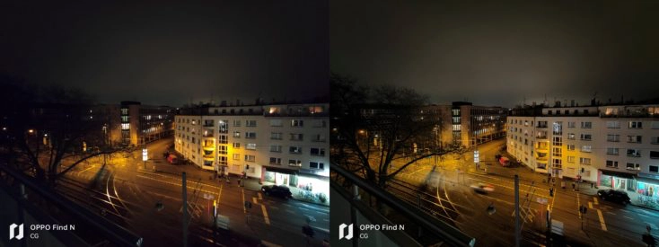 Oppo Find N normal vs Nachtmodus Ultraweit