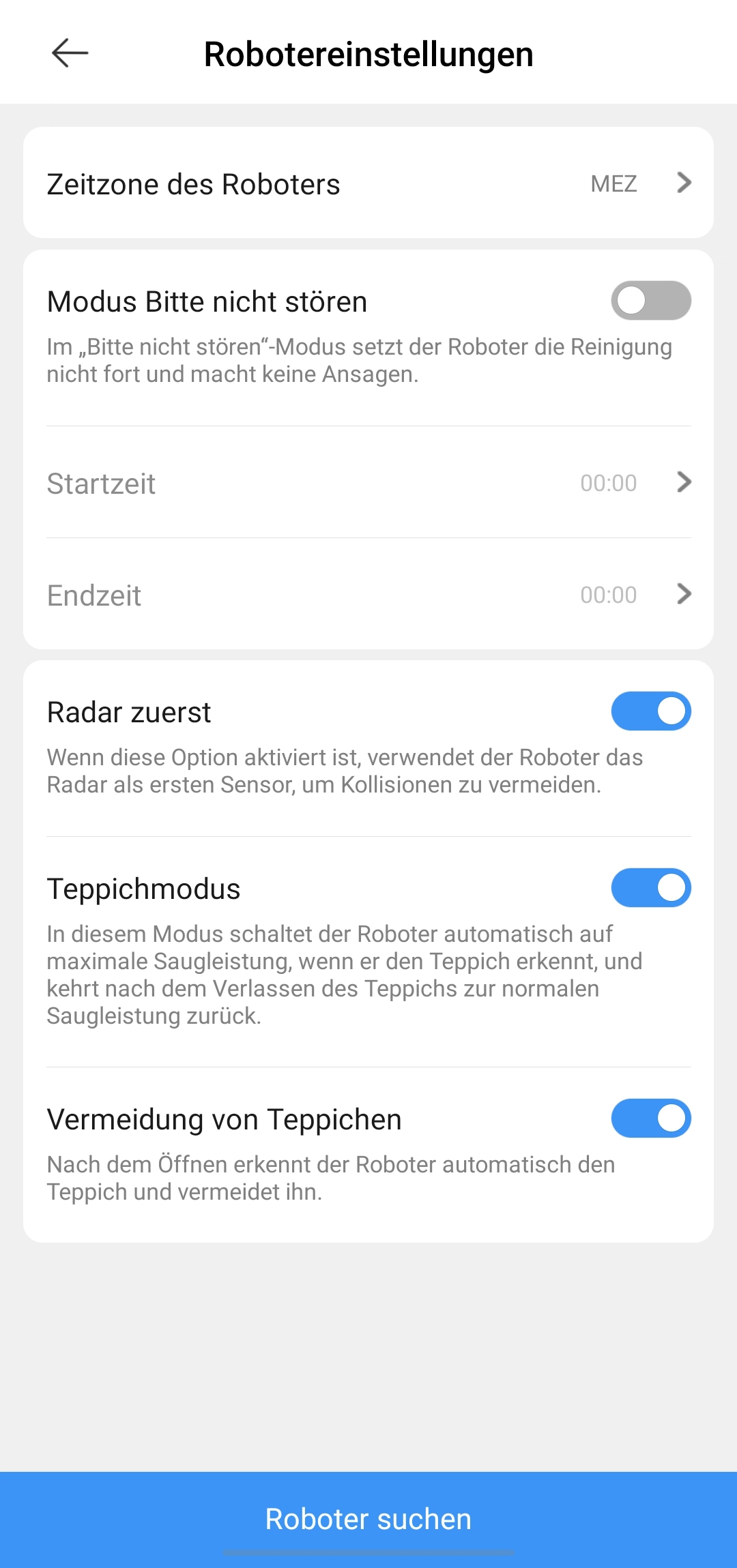ROIDMI EVA Saugwischroboter Robotereinstellungen