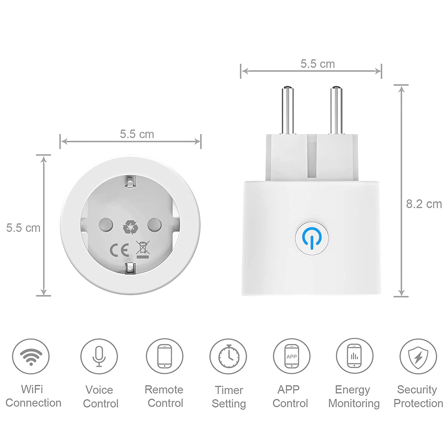 Smart WLAN Steckdose 16A - 2er-Pack, Sprachsteuerung