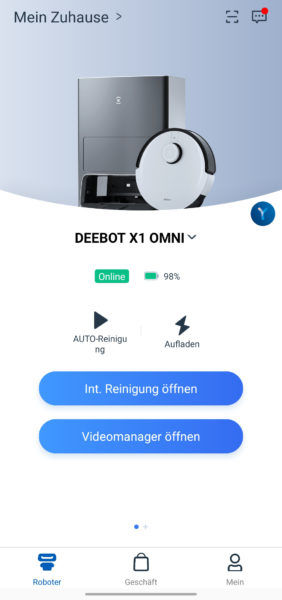 ECOVACS DEEBOT X1 OMNI Saugroboter App Uebersicht
