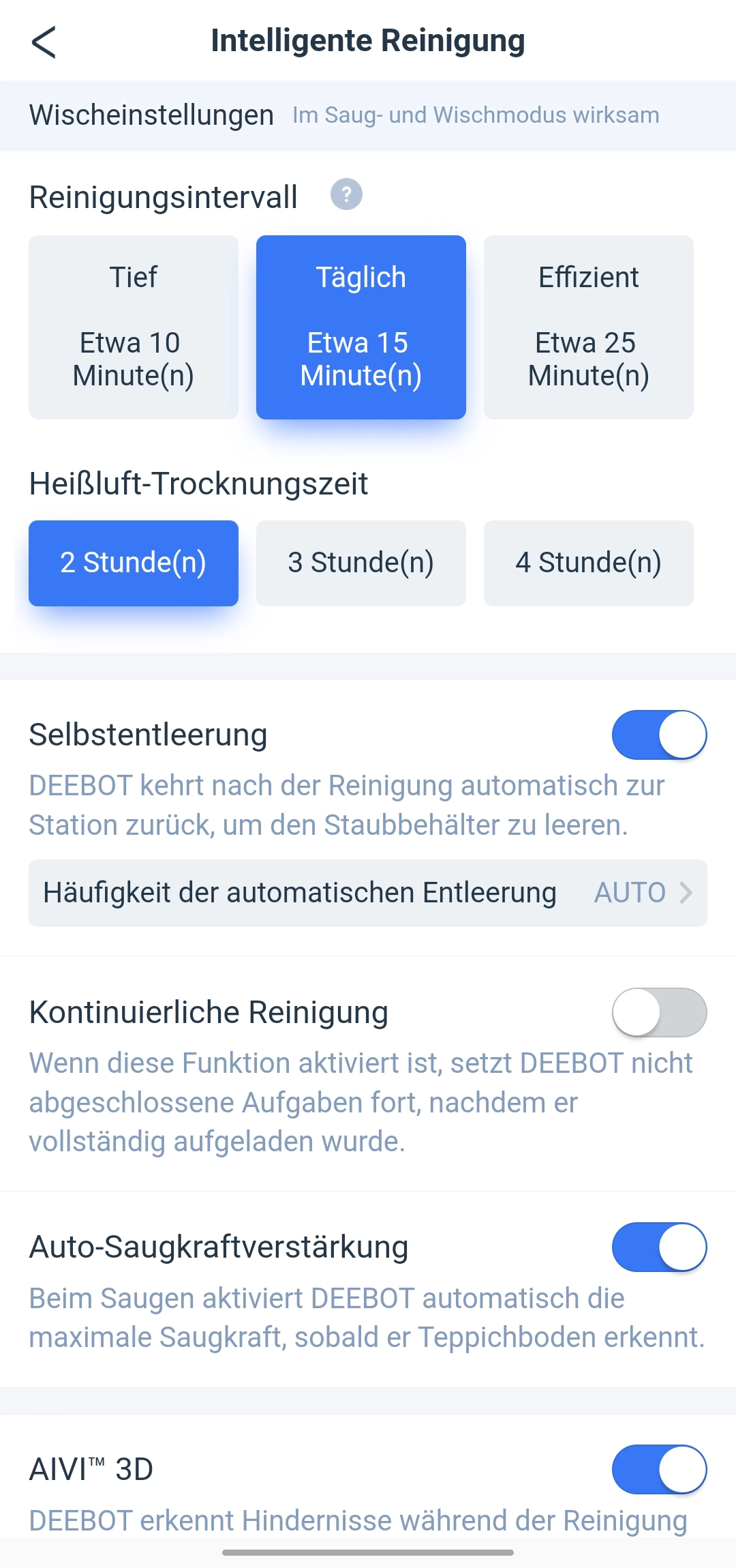 ECOVACS DEEBOT X1 OMNI Saugroboter Reinigungsoptionen
