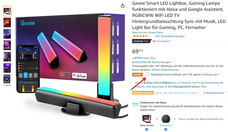 Govee Smart LED Bar Amazon Gutschein 2