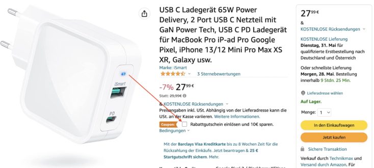 RAVPower 65W USB C Ladegeraet Amazon Gutschein Rabatt