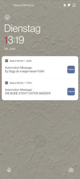 Aqara Wassersensor App Push Beispiele