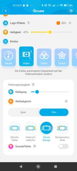 DreamView G1 Pro Gaming Licht App Video Einstellungen