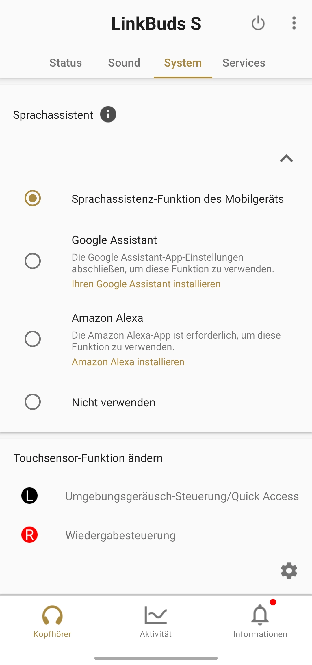 Sony LinkBuds S App Sprachassistent