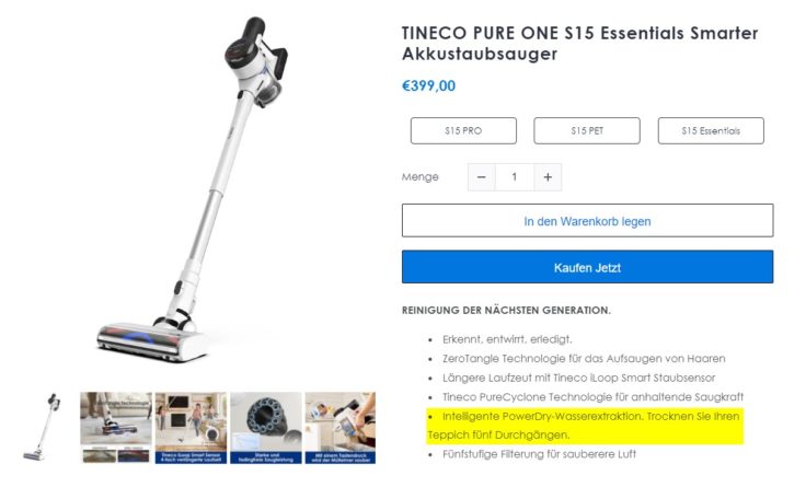 Tineco Pure One S15 PowerDry