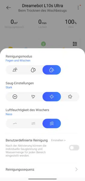 Dreame L10s Ultra Saugroboter App Saugeinstellungen
