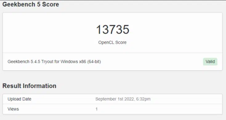 GeekBench 5 OpenCL Score