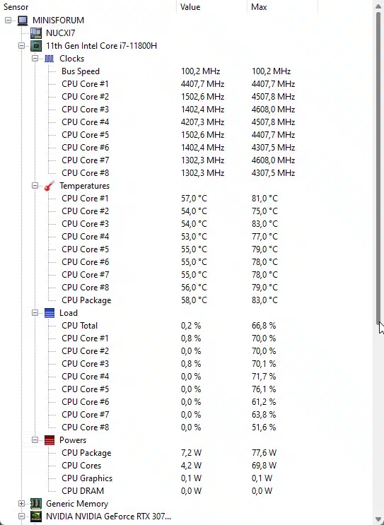 Minisforum NUCXi7 Prozessor Last