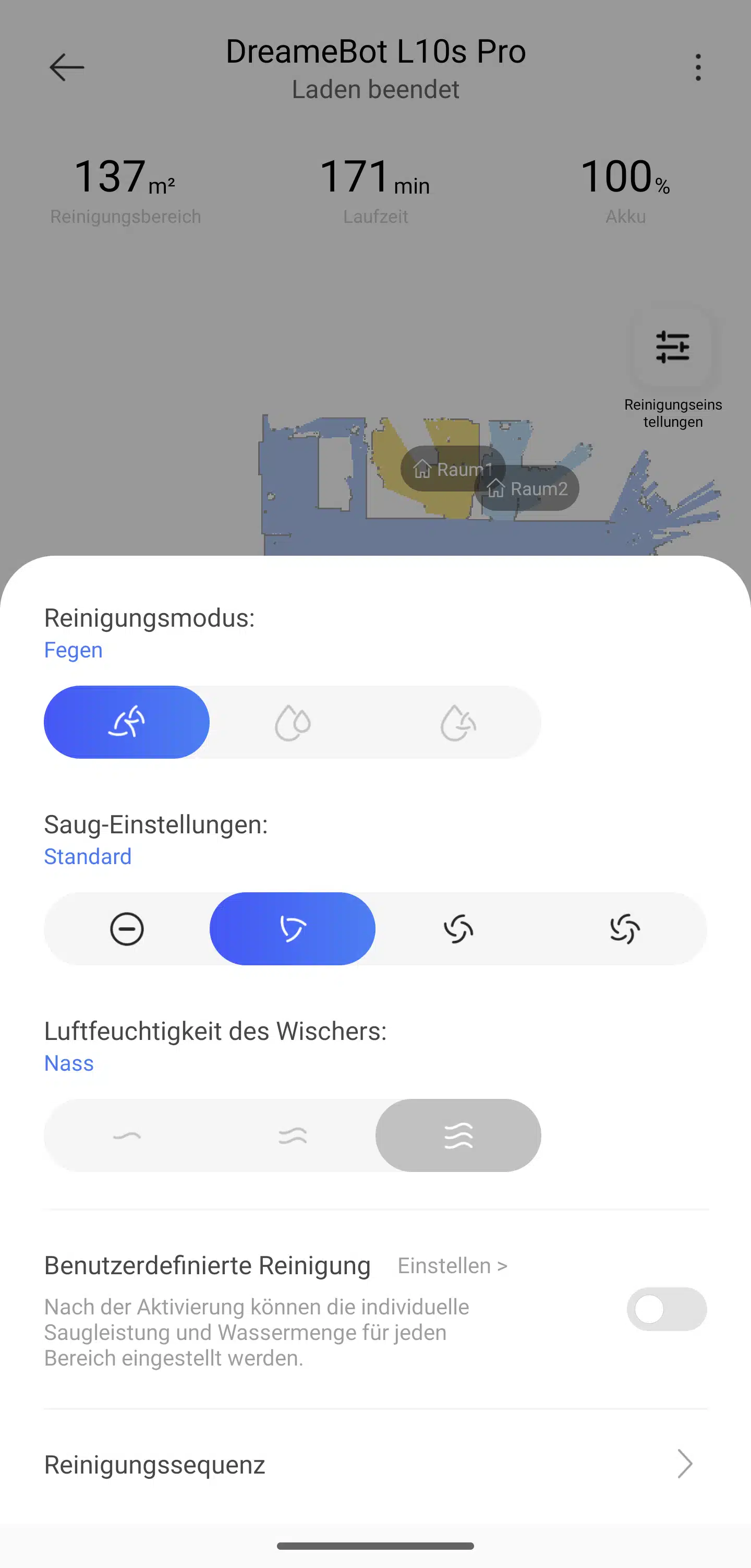 Dreame L10s Pro Saugroboter Saugeinstellungen