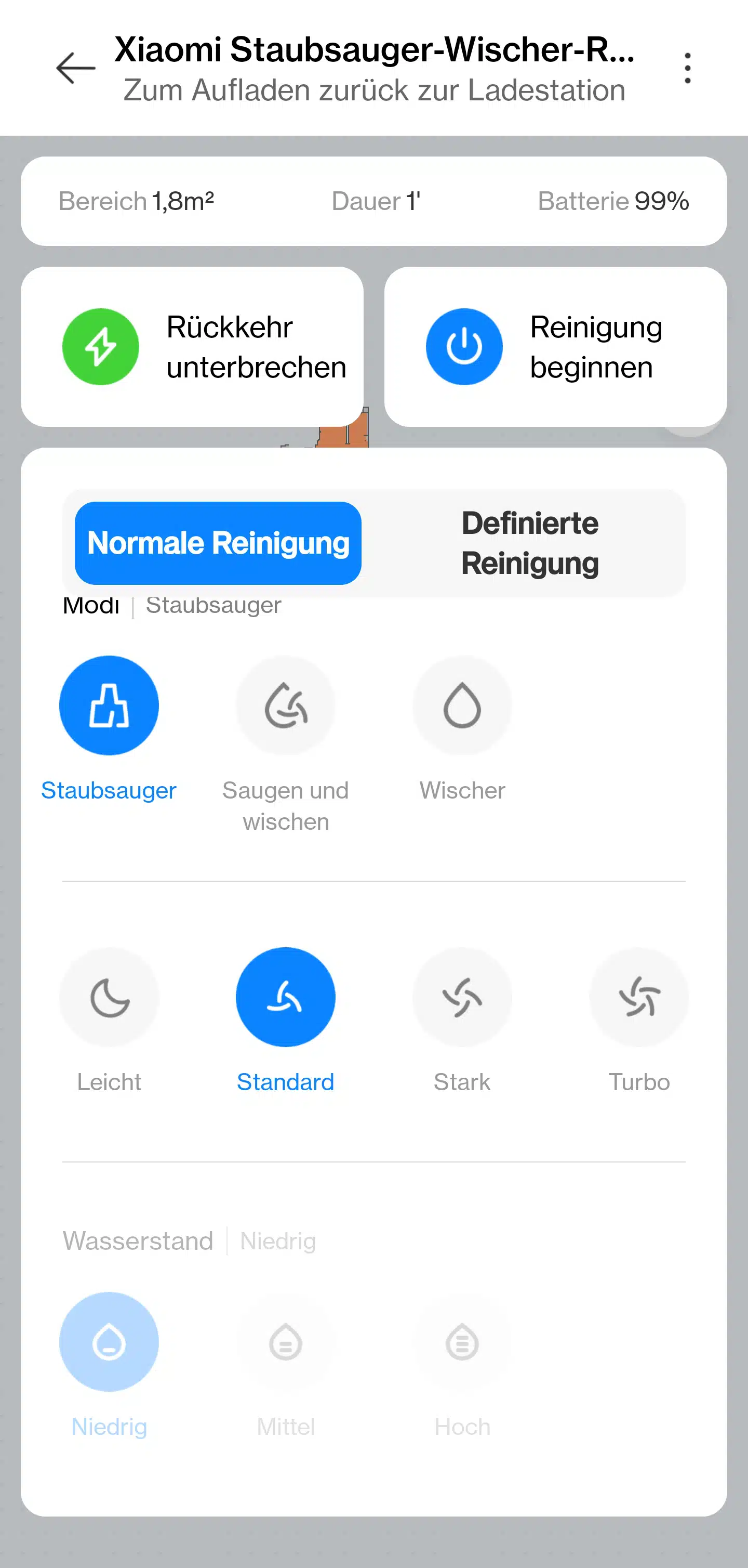 Xiaomi Mop 2s Saugroboter Einstellungen