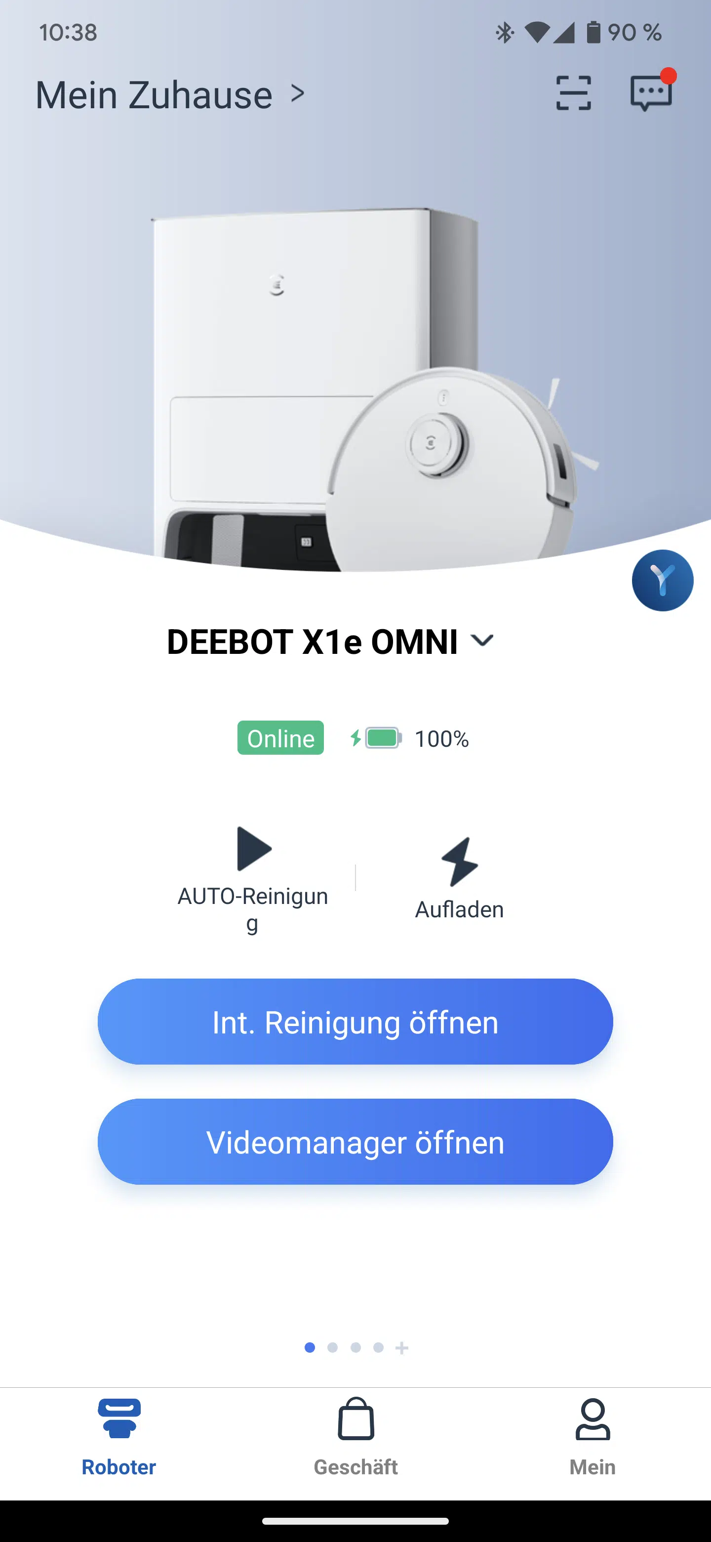 ECOVACS X1e OMNI Saugroboter App Uebersicht