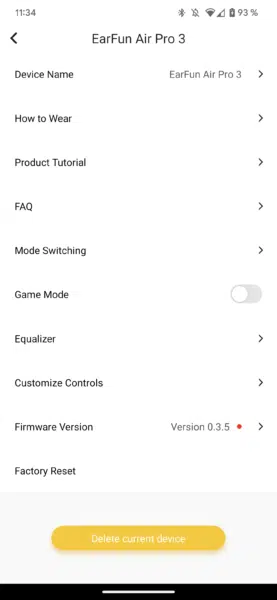 Earfun Air Pro 3 Einstellunngsmenue