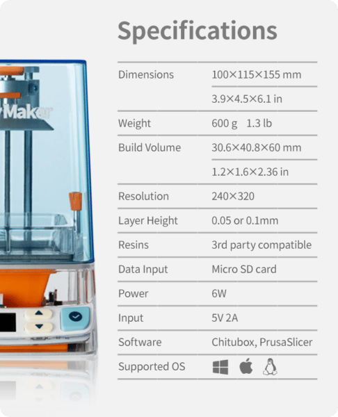 TinyMaker 3D Drucker technische Daten