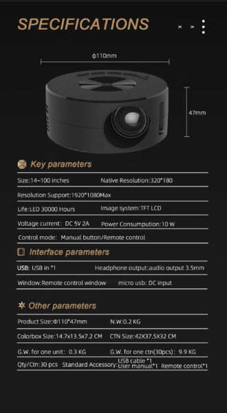 320x180p Mini Projektor Beamer 2