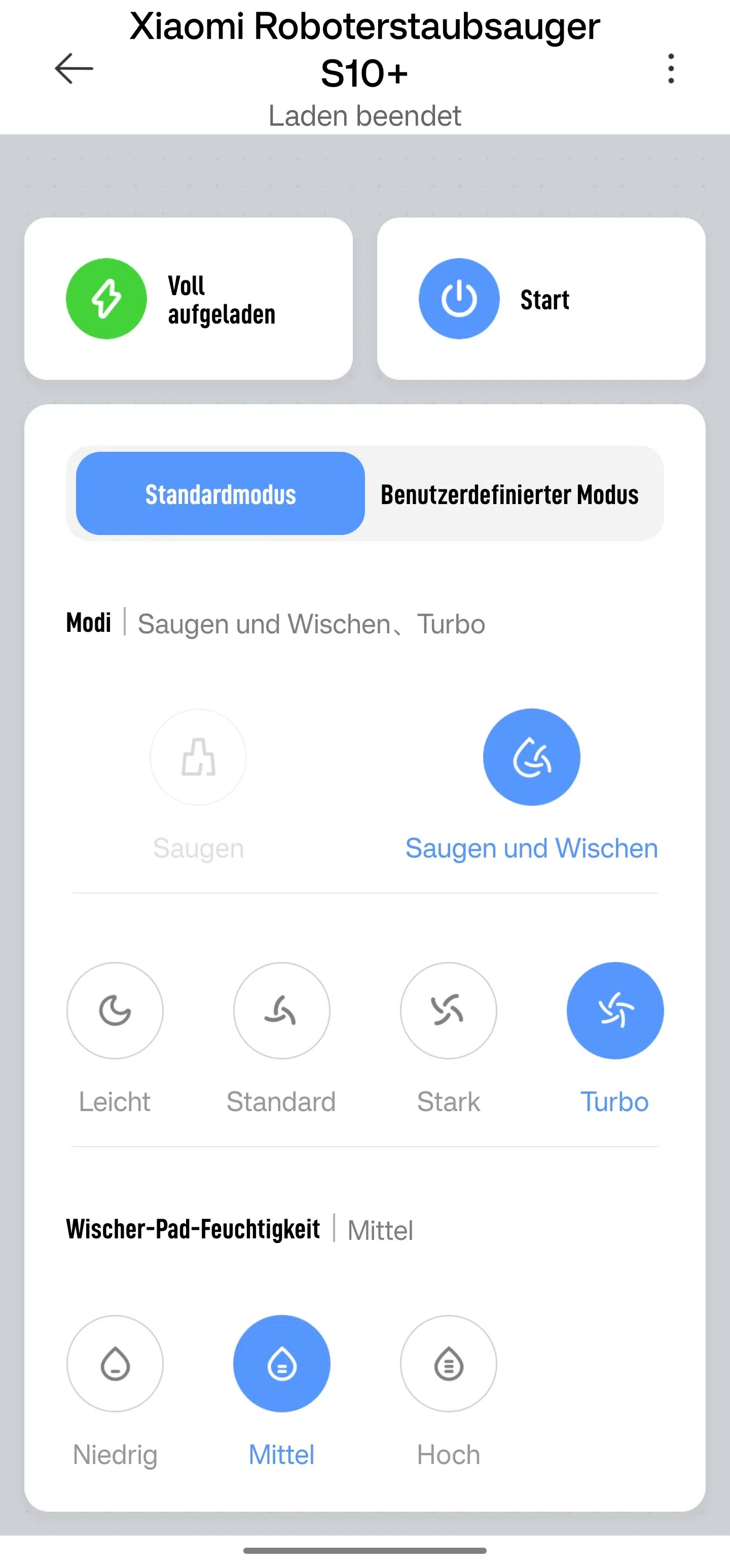 Xiaomi S10 Plus Saugroboter Saugeinstellungen