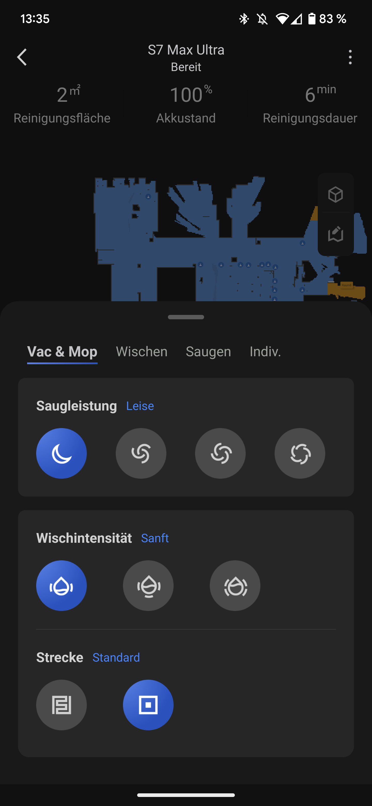 Roborock S7 Max Ultra Reinigungseinstellungen
