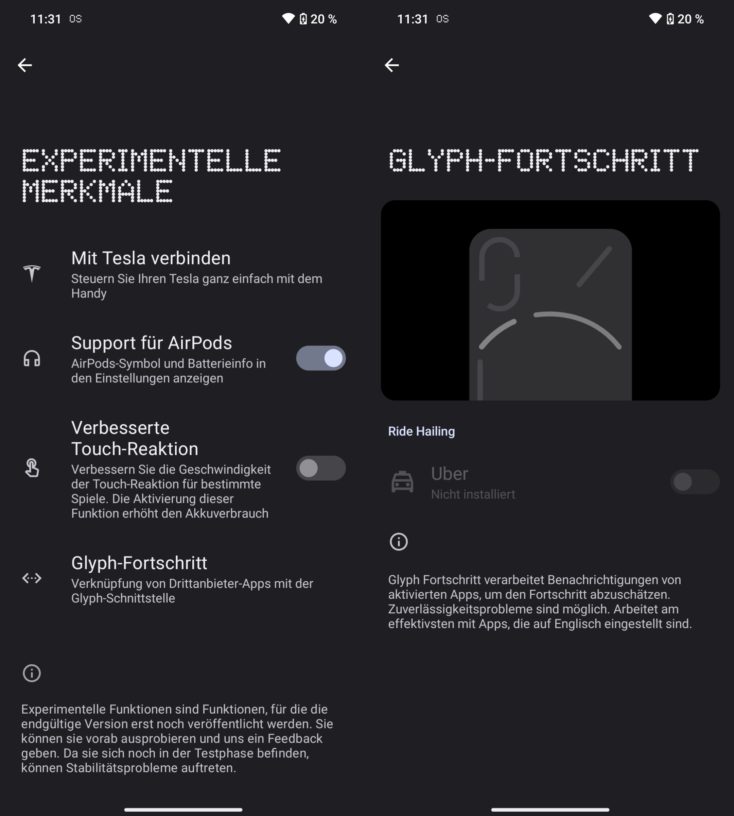 Nothing phone 2 Nothing OS Experiementelle Funktionen
