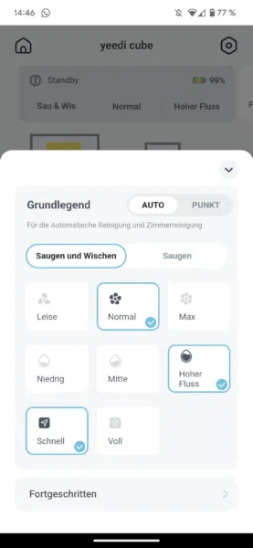 yeedi cube saugroboter Reinigungseinstellungen