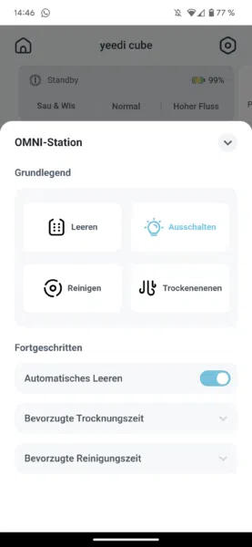 yeedi cube saugroboter Stationeinstellungen