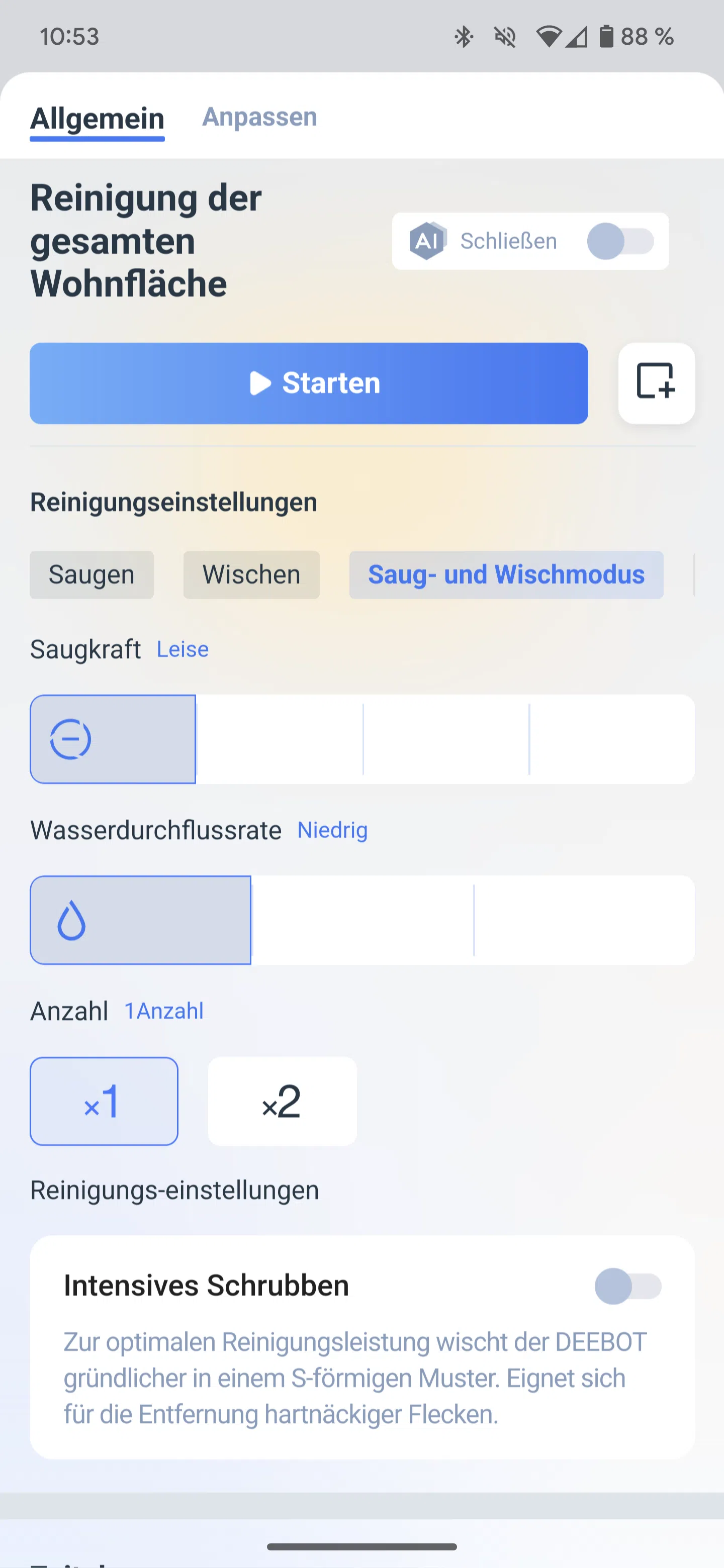 ECOVACS X2 OMNI Reinigungseinstellungen ECOVACS X2 OMNI Reinigungseinstellungen