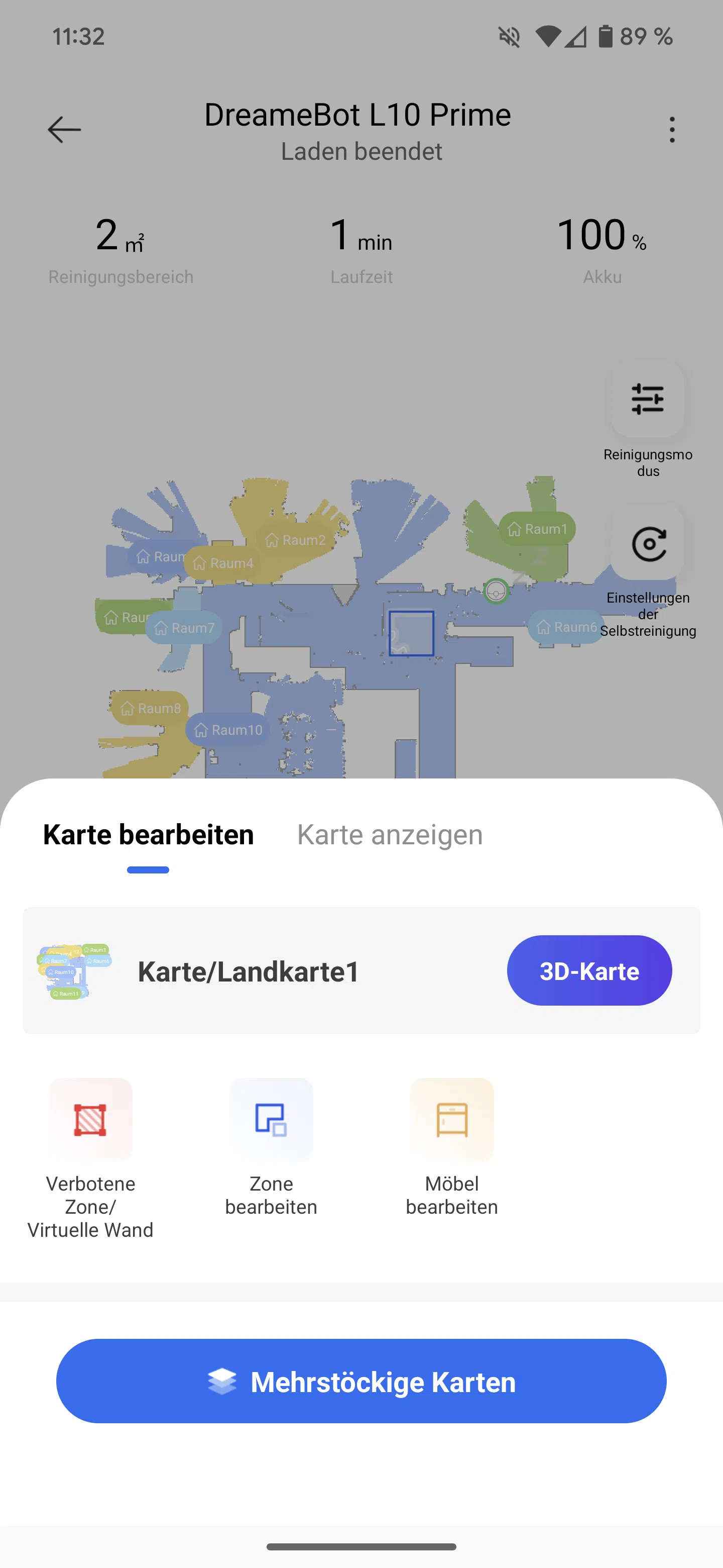 Dreame L10 Prime  Kartenoptionen