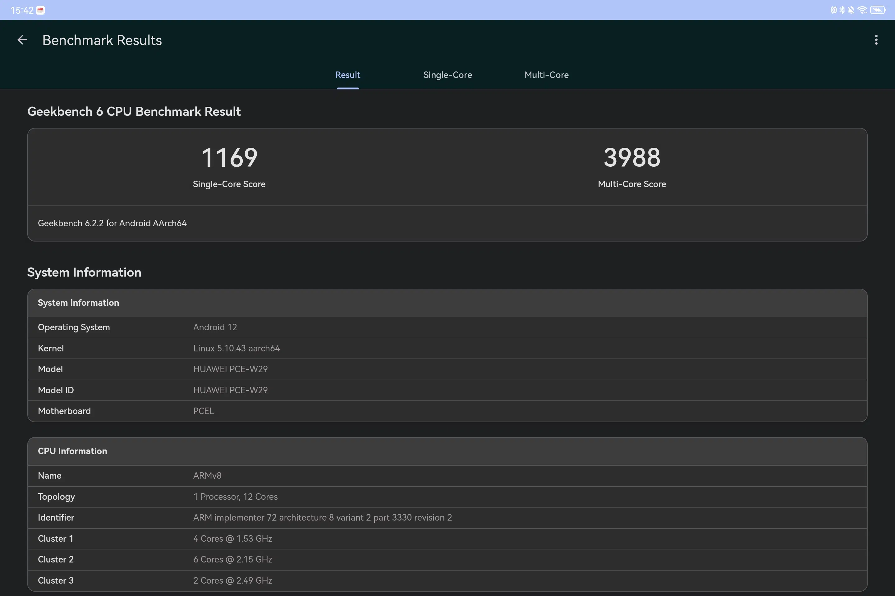 Huawei MatePad Pro 132 Geekbench
