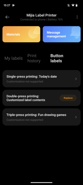 Xiaomi Mijia Etikettendrucker Buttonoptionen