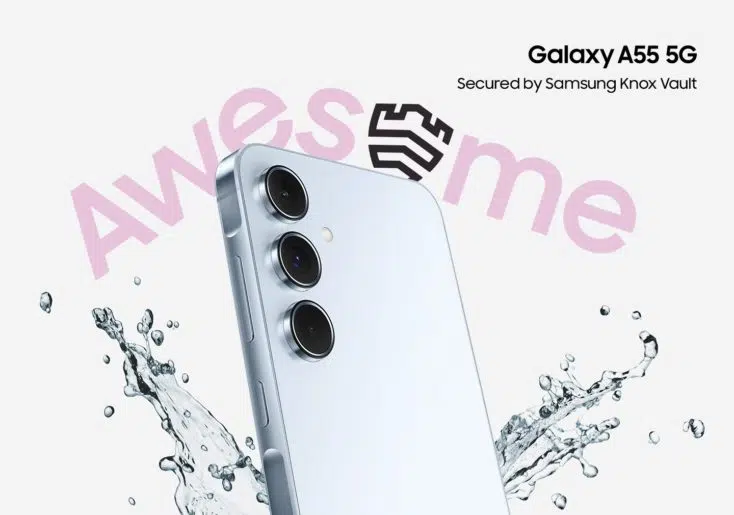 Samsung Galaxy A 55 Rueckseite mit Slogan: Awesome