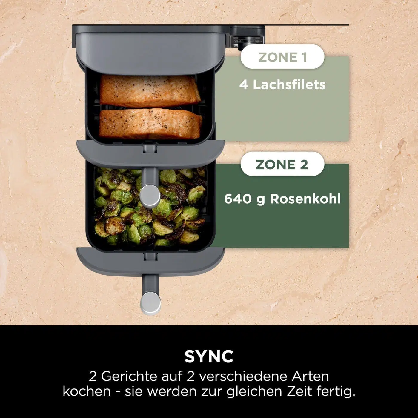 Platzsparender Ninja Double Stack XL für vier Zutaten gleichzeitig