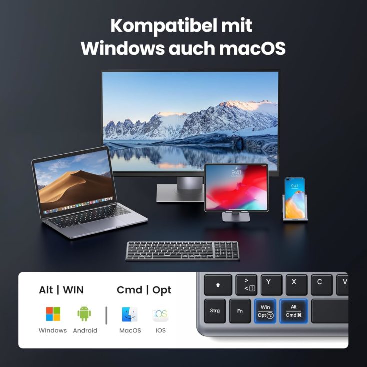 UGREEN Bluetooth Tastatur Kabellos Kompatibel mit MacOS und Windows