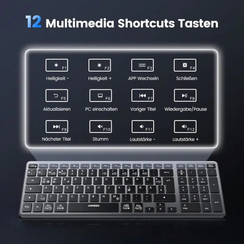 UGREEN Bluetooth Tastatur Kabellos - Schlanke Mini Tastatur Mit 500 Tagen Akkulaufzeit