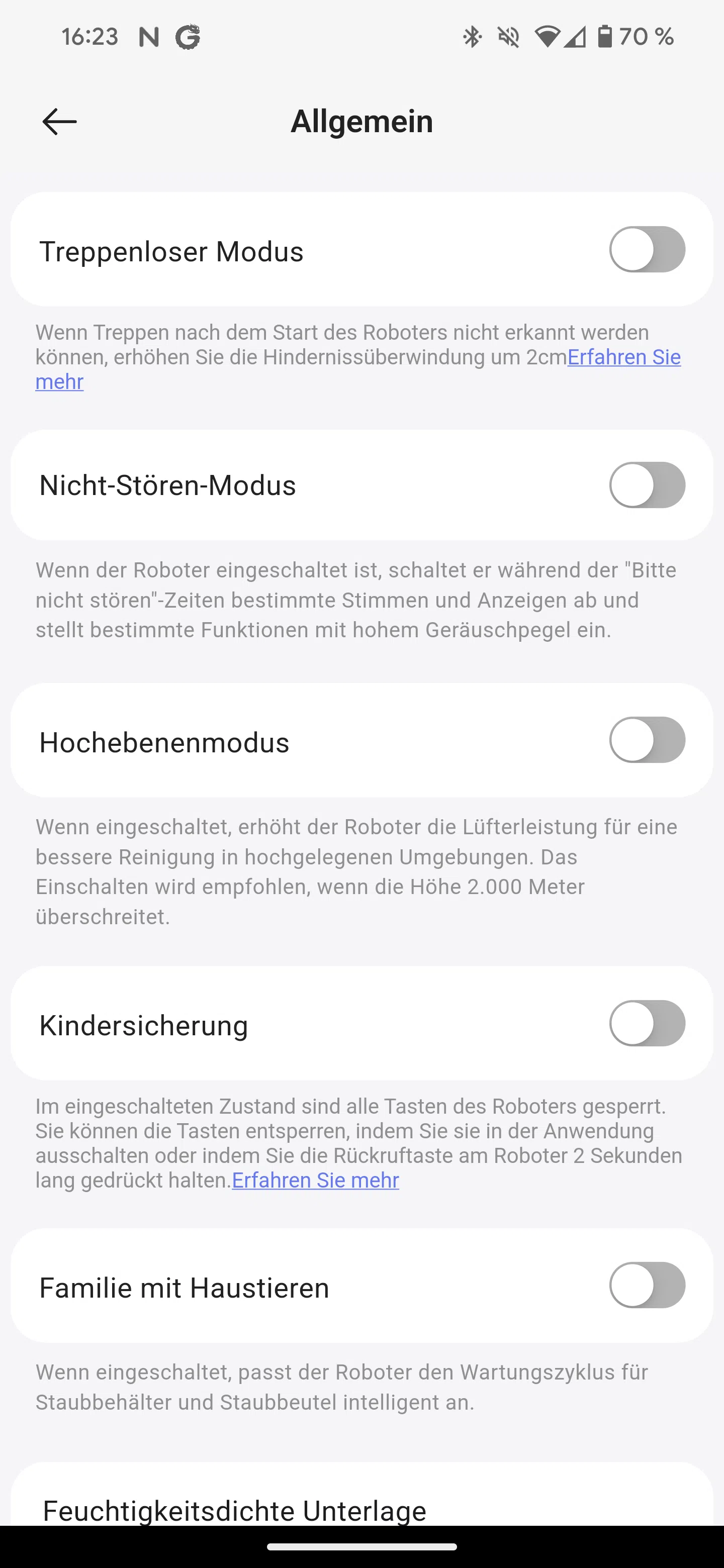 Narwal Freo X Plus Einstellungen