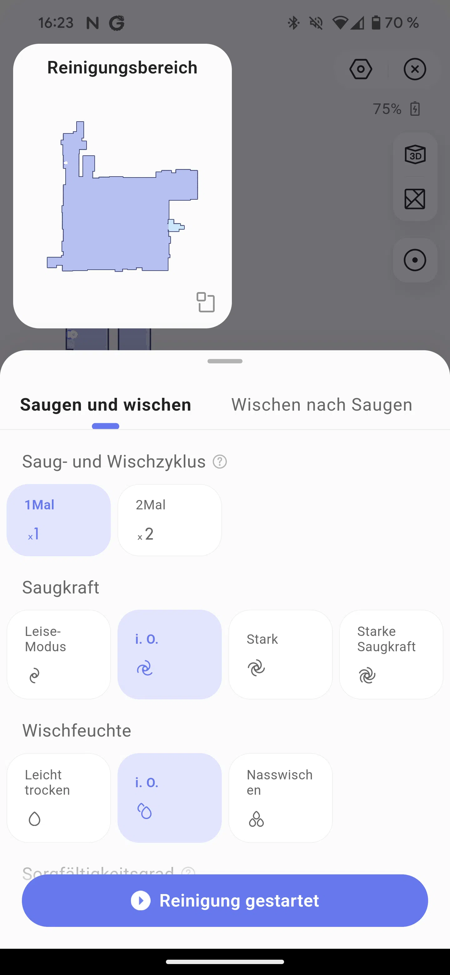 Narwal Freo X Plus Reinigungseinstellungen