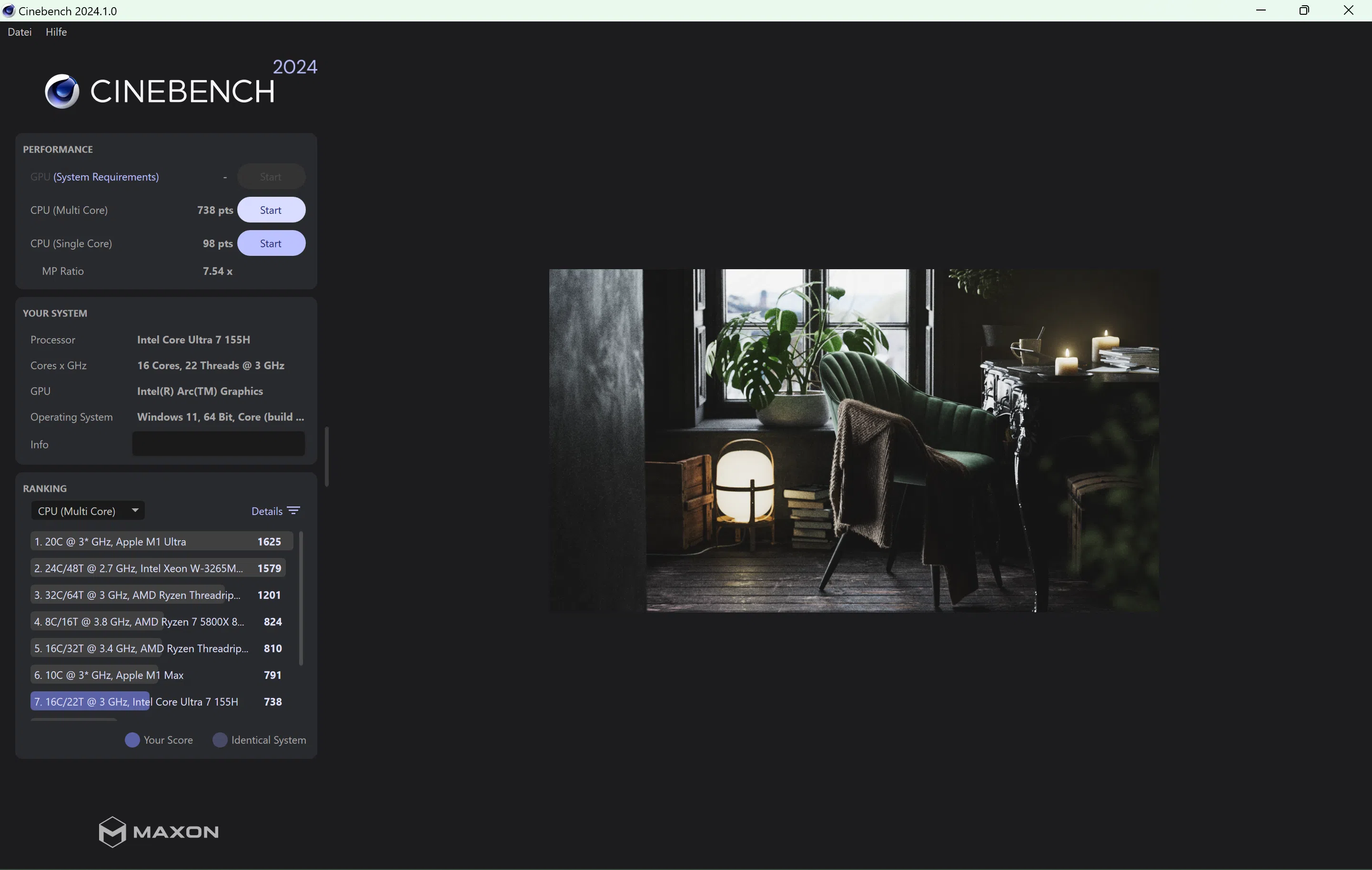 Huawei MateBook 14 2024 Cinebench Ausbalanciert
