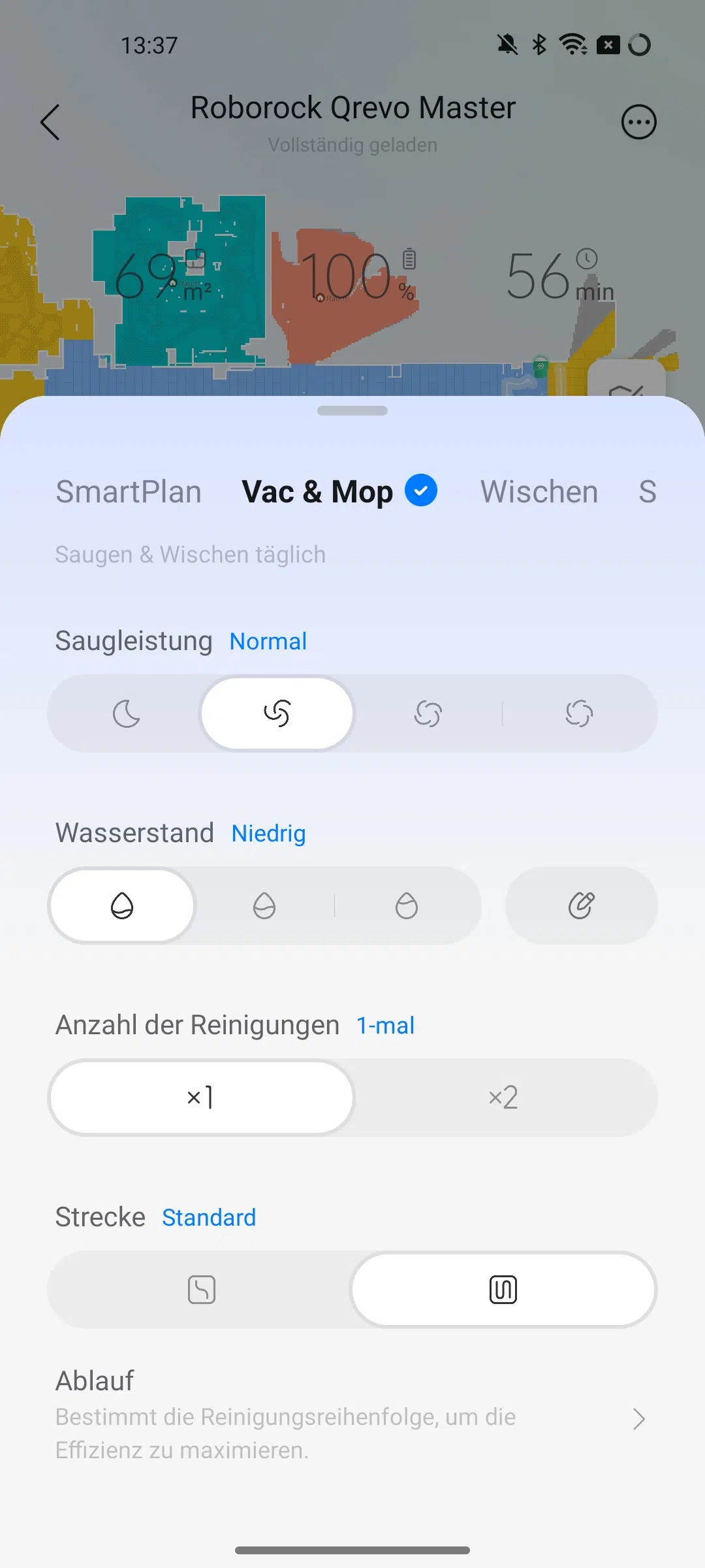 Roborock Q Revo Master Saugeinstellungen