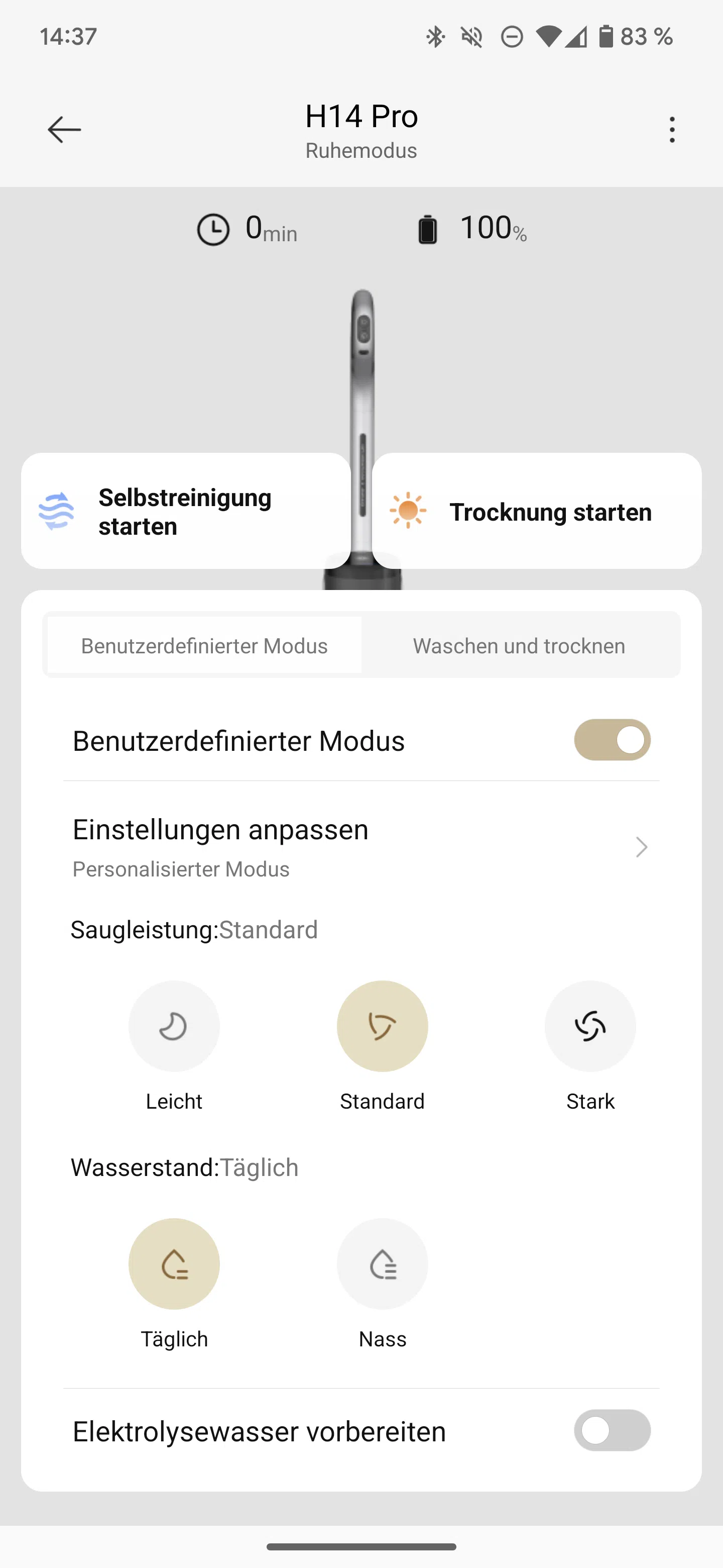 Dreame H14 Pro Benutzerdefinierter Modus