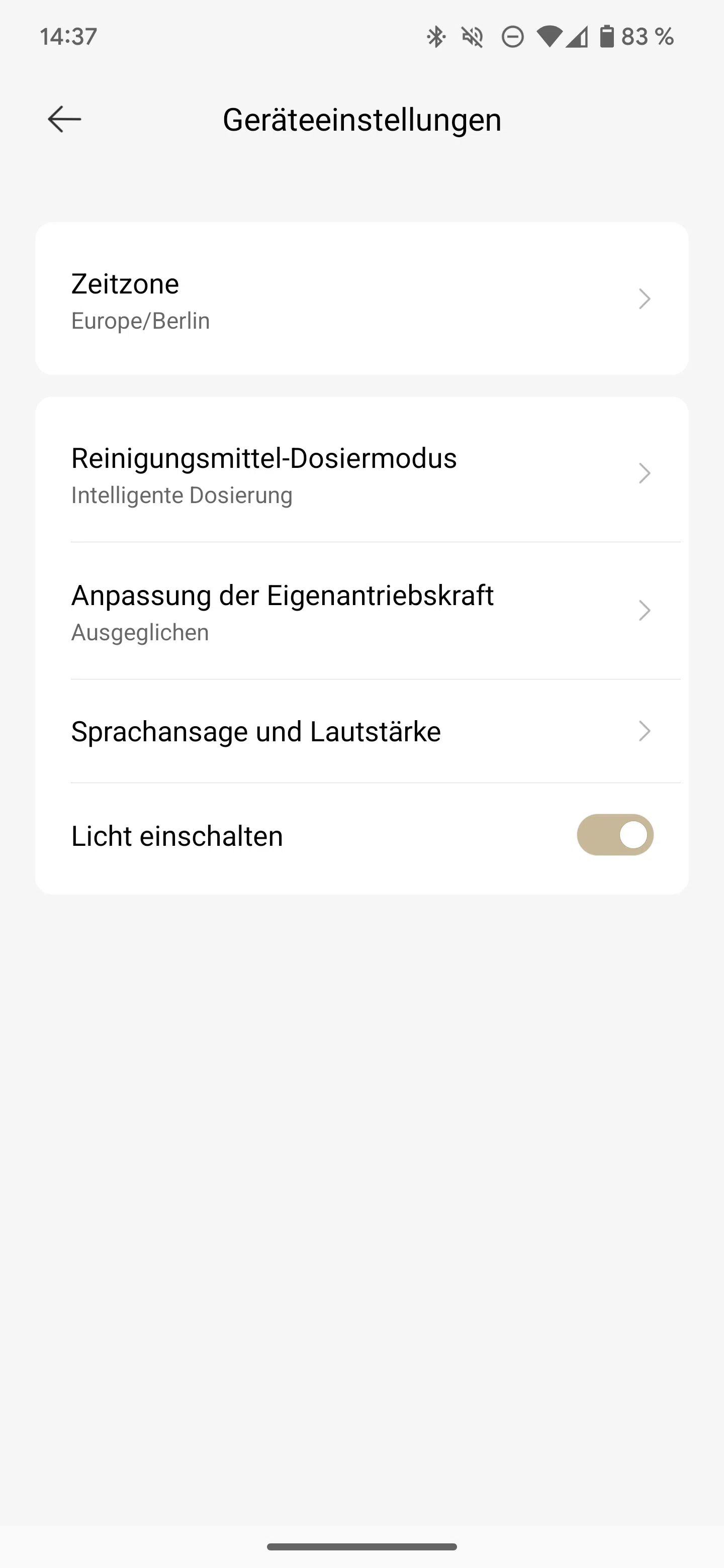 Dreame H14 Pro Geraeteeinstellungen