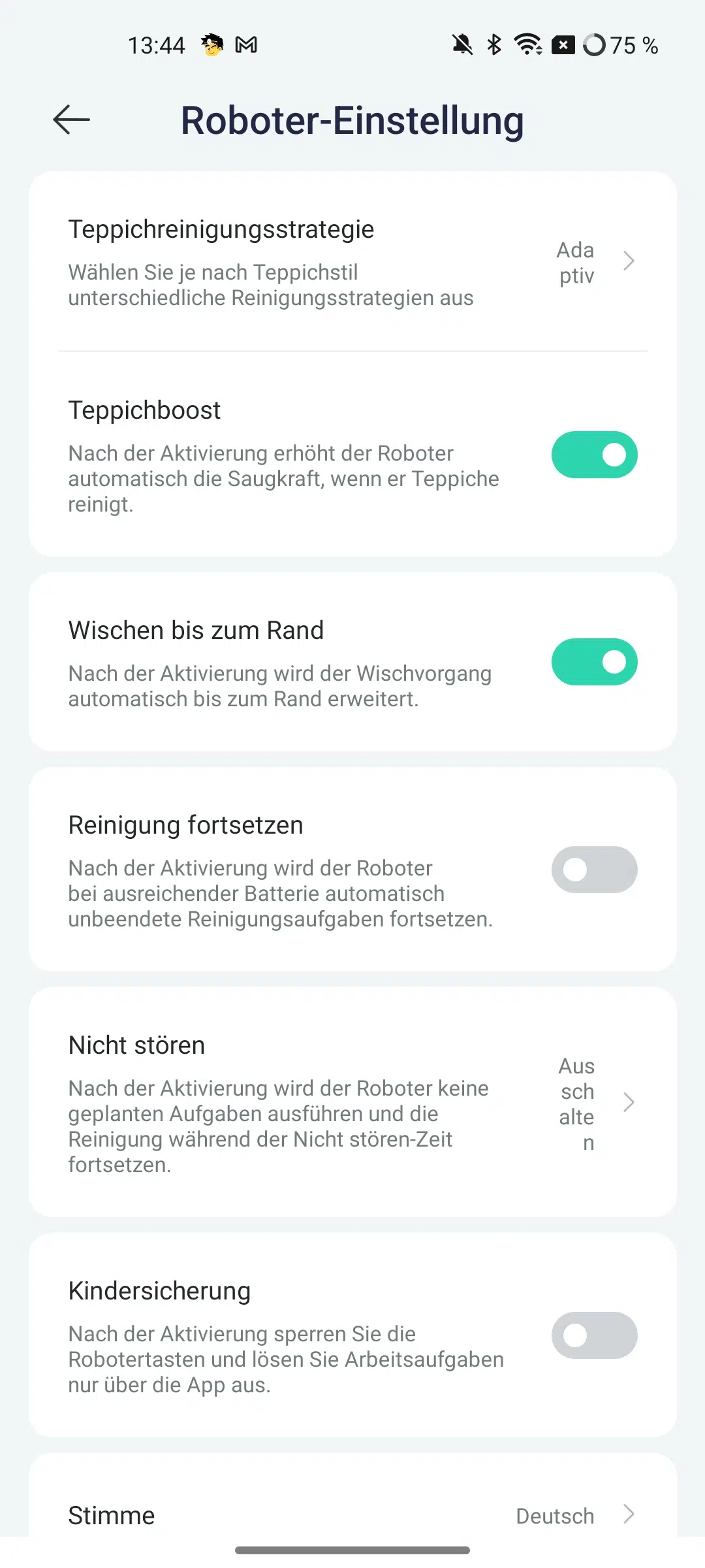 JONR P20 Pro Robotereinstellungen